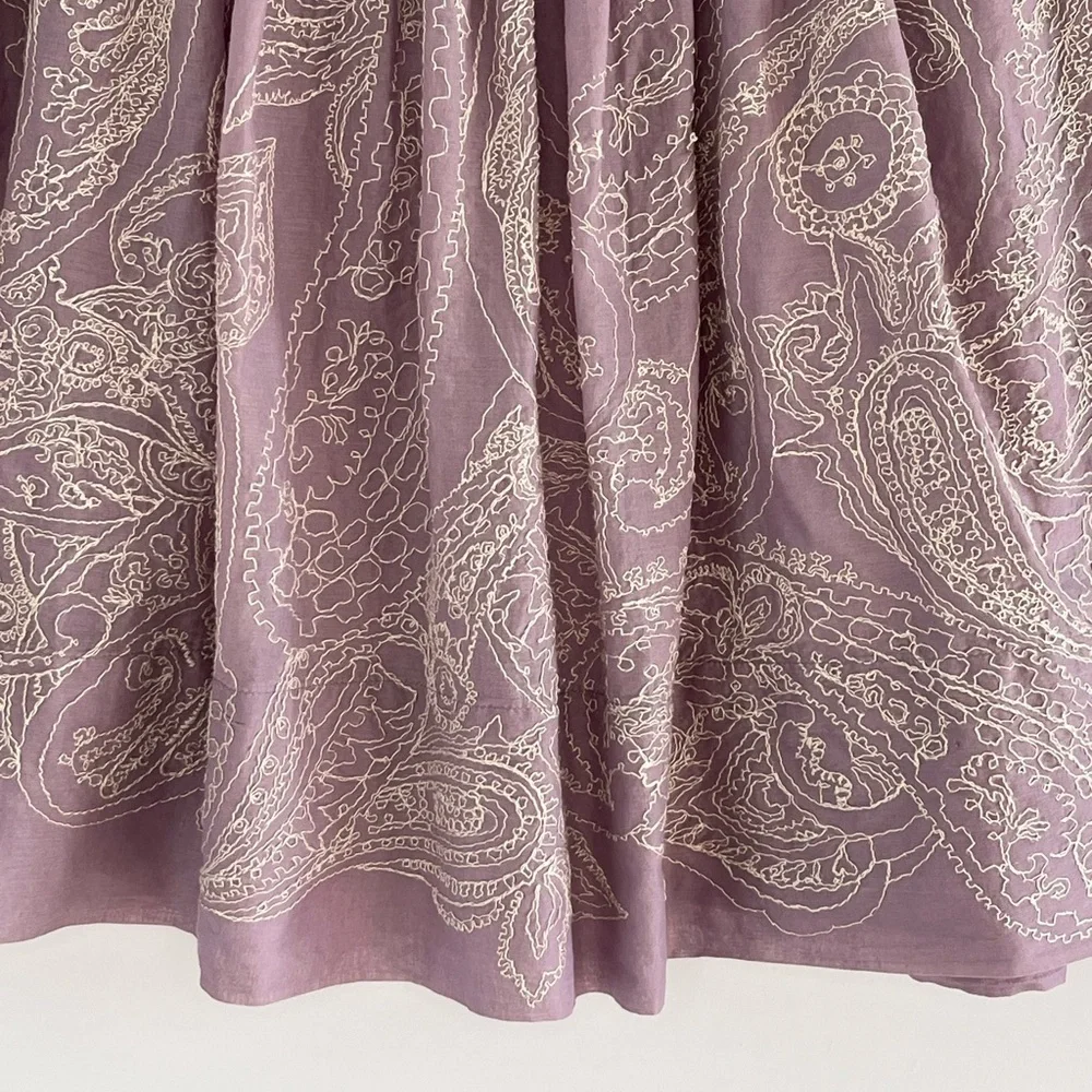 Talbots Lavender Paisley Embroidered Pleated Cotton Lined Full Skirt Size 8P